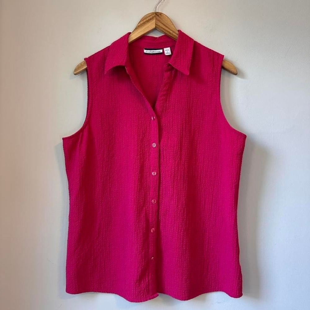Croft & Barrow Pink Sleeveless Button-Up Crinkle Blouse Size L